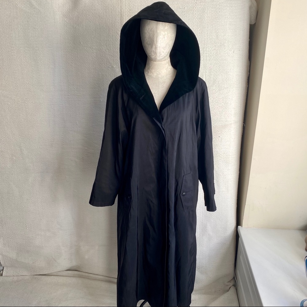 Vintage OS Trench Rain Coat Hood Warm Insert Black - Picture 8 of 8